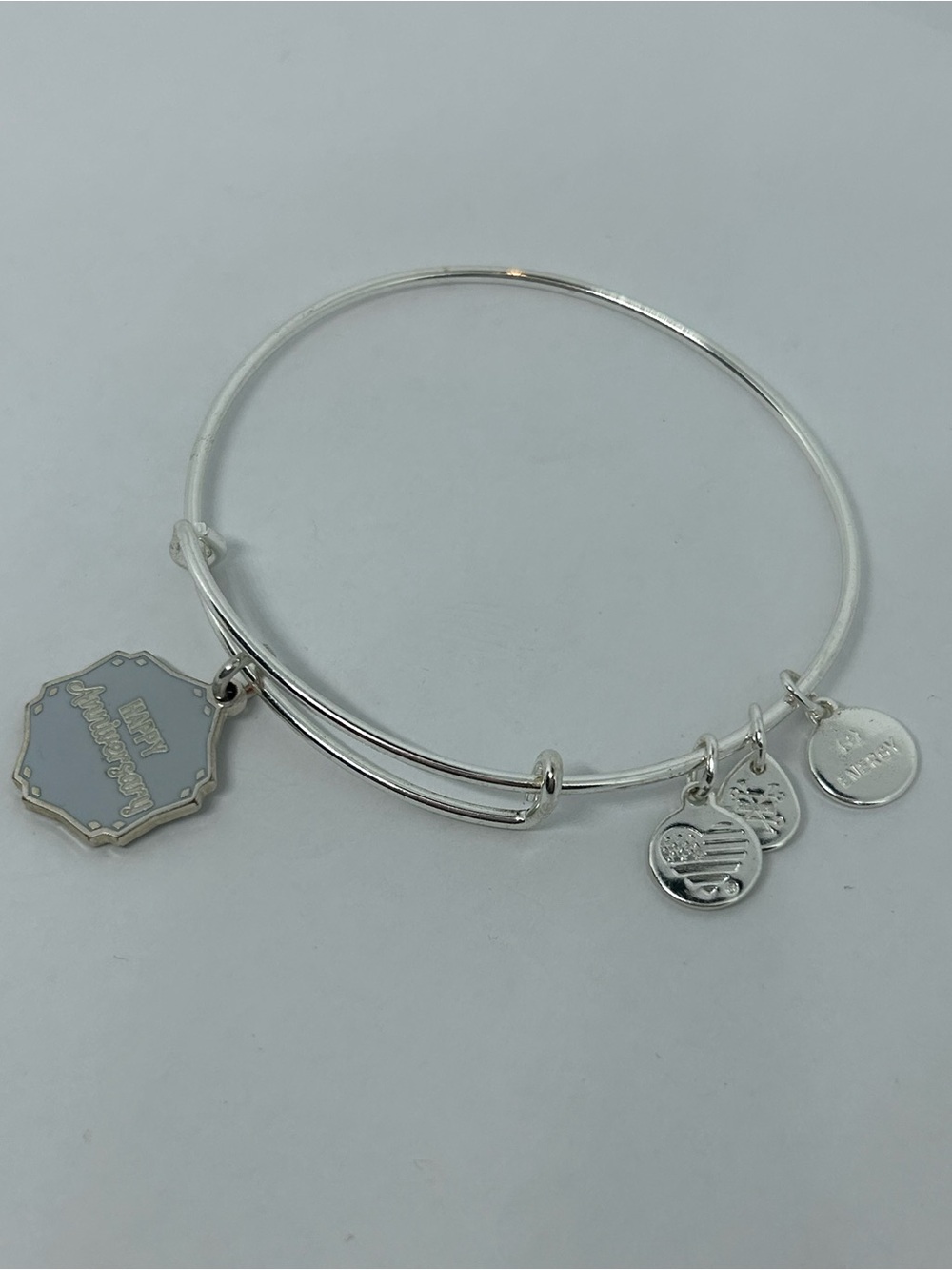 Alex & Ani Silver 'Happy Anniversary' Charm Bangle Bracelet - Picture 2 of 3
